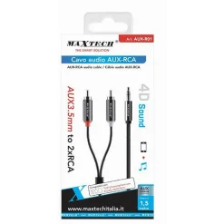 CAVO AUDIO DA AUX 3,5MM A 2XRCA MASCHIO STEREO ADATTATORE 1.5MT 4D SOUND AUX-R01