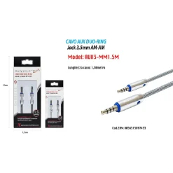 CAVO AUDIO JACK 3,5 MM MASCHIO AM/AM 1,5 MT PROLUNGA AUX PER CUFFIE MAXTECH AUX3-MM1.5M