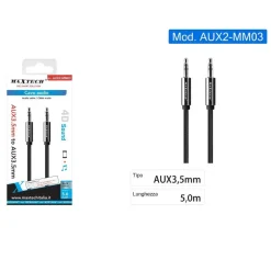 CAVO AUDIO STEREO 5 MT DOPPIO JACK AUX 3,5MM PROLUNGA PER SMARTPHONE AUX2-MM03