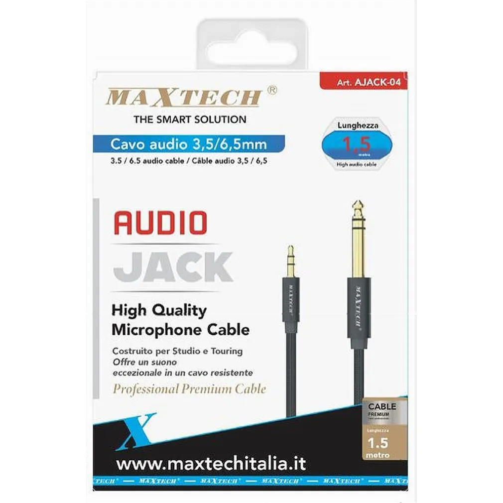 CAVO AUX AUDIO JACK DA 3,5 MM A 6,5 MM STEREO ALTA QUALITÀ 1.5 METRI AJACK-04