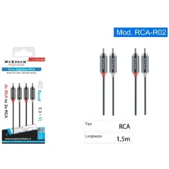 CAVO BIPOLARE RCA AUDIO VIDEO STEREO 2 X RCA MASCHIO/MASCHIO 1,5 METRI RCA-R02