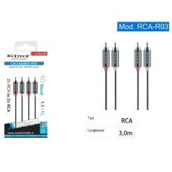 CAVO BIPOLARE RCA AUDIO VIDEO STEREO 2 X RCA MASCHIO/MASCHIO DA 3 METRI RCA-R03