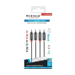 CAVO BIPOLARE RCA AUDIO VIDEO STEREO 2 X RCA MASCHIO/MASCHIO DA 3 METRI RCA-R03