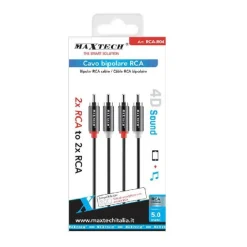 CAVO BIPOLARE RCA AUDIO VIDEO STEREO 2 X RCA MASCHIO / MASCHIO 5 METRI RCA-R04