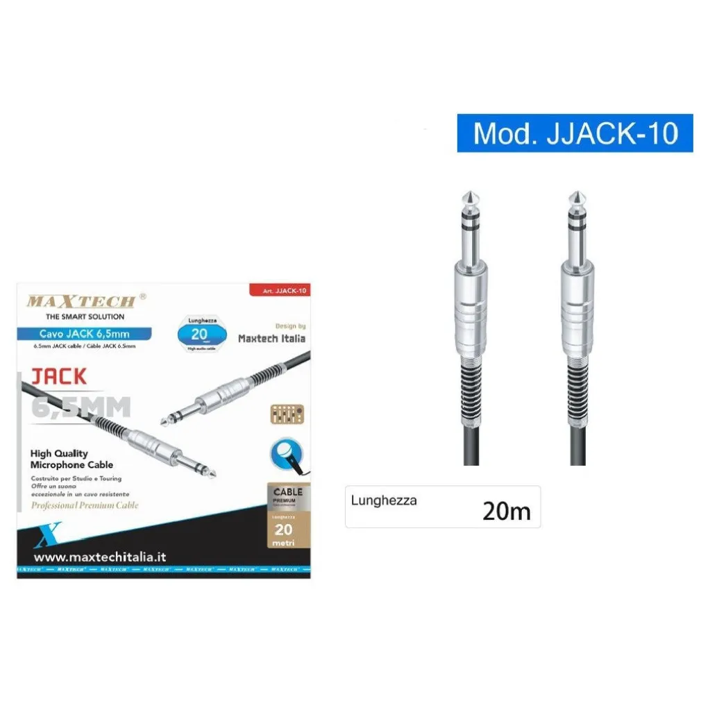 CAVO COLLEGAMENTO CON 2 JACK DA 6.5MM 20 MT CAVO MICROFONO AUDIO STEREO JJACK-10