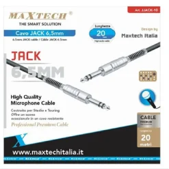 CAVO COLLEGAMENTO CON 2 JACK DA 6.5MM 20 MT CAVO MICROFONO AUDIO STEREO JJACK-10