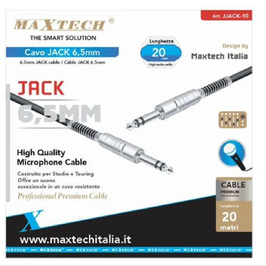 CAVO COLLEGAMENTO CON 2 JACK DA 6.5MM 20 MT CAVO MICROFONO AUDIO STEREO JJACK-10