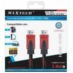 CAVO DA HDMI A HDMI RETINATO DA 3 METRI PER VIDEO 1080P 24K MAXTECH HDMI-RT3M