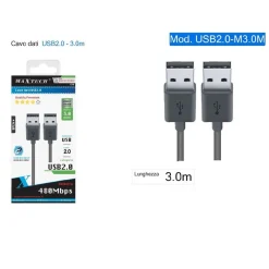 CAVO DATI DOPPIO USB 2.0 MASCHIO - MASCHIO PROLUNGA 3 METRI 480MBPS USB2.0-M3.0M