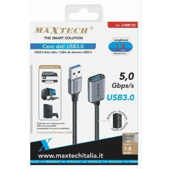 CAVO DATI PROLUNGA USB3.0 MASCHIO/FEMMINA DA 5 GBPS/S 1.8MT STAMPANTE PC U3MF-02