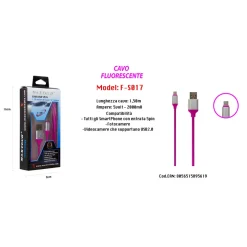 CAVO FLUORESCENTE RICARICA PER SMARTPHONE 5PIN 1,50MT 5VOLT - 2000MA MAXTECH F-S017