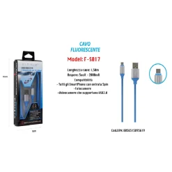 CAVO FLUORESCENTE RICARICA PER SMARTPHONE 5PIN 1,50MT 5VOLT - 2000MA MAXTECH F-S017