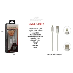 CAVO FLUORESCENTE RICARICA PER IPHONE IPAD IPOD 1,50MT 5VOLT - 2000MA MAXTECH F-IP017