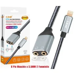 CAVO INTRECCIATO ADATTATORE AUDIO DA LIGHTNING MASCHIO A 2 JACK 3,5MM FEMMINA LT3537