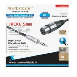 CAVO JACK 6.5MM A XLR FEMMINA AUDIO PROLUNGA PER MICROFONO DA 10 METRI JXLR-08