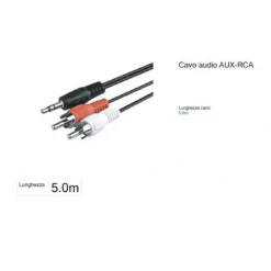 CAVO 5M AUDIO DA JACK 3,5MM AUX A 2 RCA MASCHIO DOPPIO Y STEREO 5 MT AUX-R5.0M