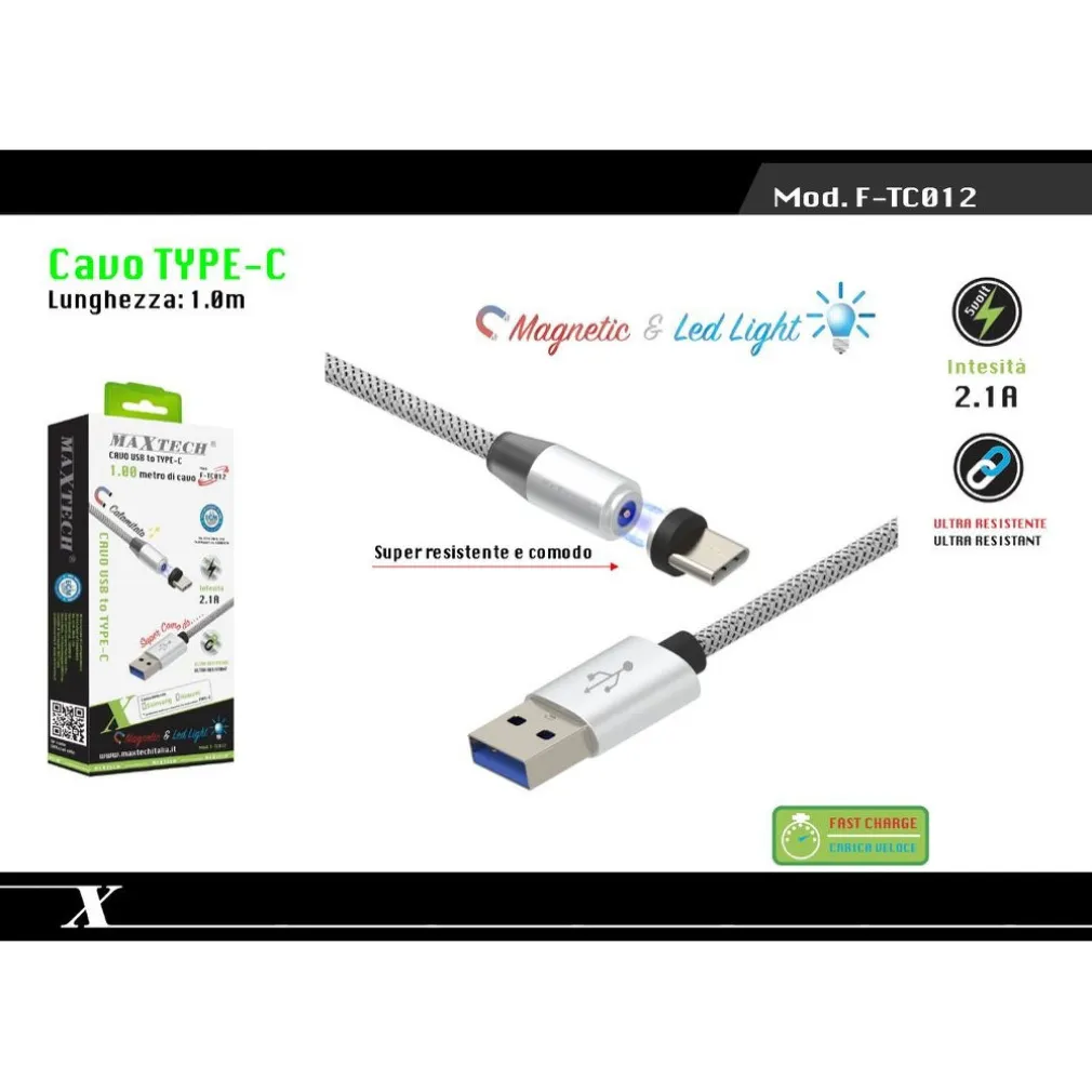 CAVO MAGNETICO RICARICA DATI PER HUAWEI 1MT CONNETTORE TYPE-C MAXTECH F-TC012