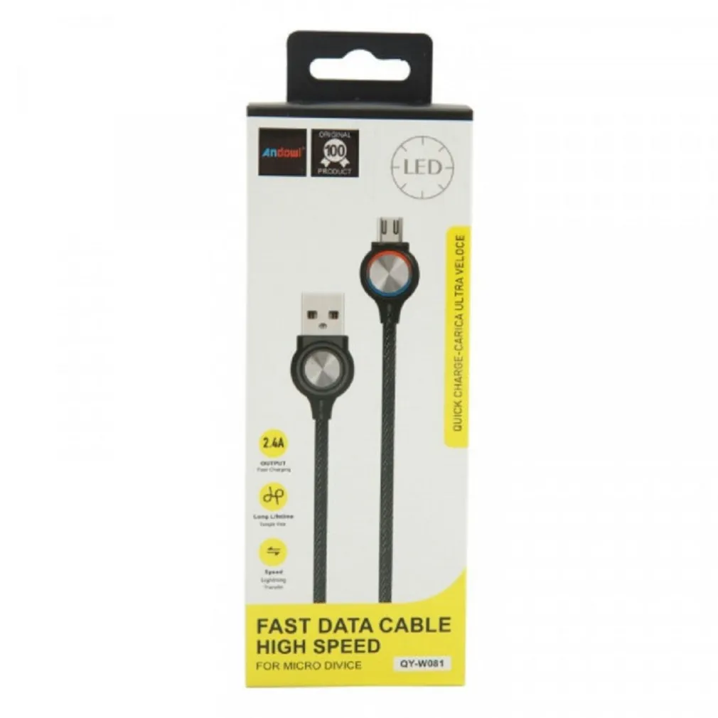 CAVO MICRO USB A USB2.0 2.4A CON INDICATORE LED DATI CARICA ULTRA VELOCE QY-W081