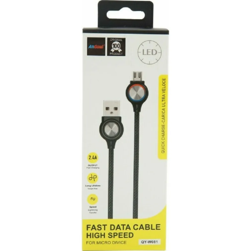 CAVO MICRO USB A USB2.0 2.4A CON INDICATORE LED DATI CARICA ULTRA VELOCE QY-W081