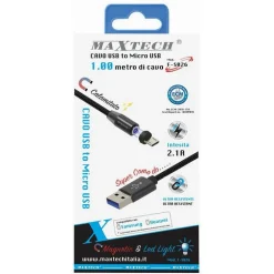 CAVO MICRO USB RICARICA DATI LUCE MAGNETICA LED 1MT PER SMARTPHONE MAXTECH F-S026