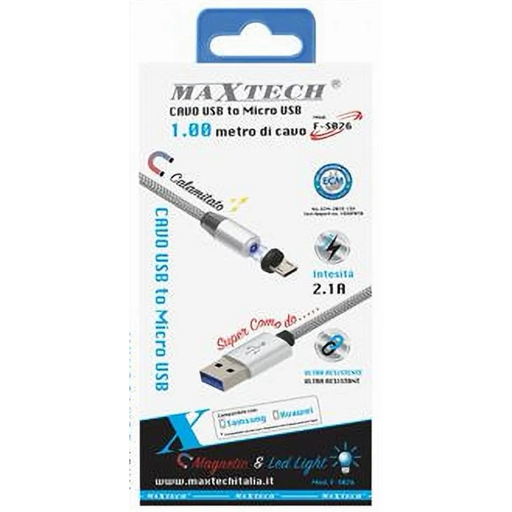 CAVO MICRO USB RICARICA DATI LUCE MAGNETICA LED 1MT PER SMARTPHONE MAXTECH F-S026