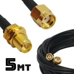 CAVO PER ANTENNA WIRELESS 5 METRI PROLUNGA MASCHIO FEMMINA WIFI RP-SMA
