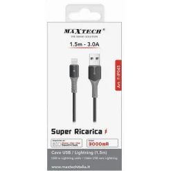 CAVO PER DATI SUPER RICARICA USB LIGHTNING 3A 1.5MT PER IPHONE IPAD IPOD F-IP045