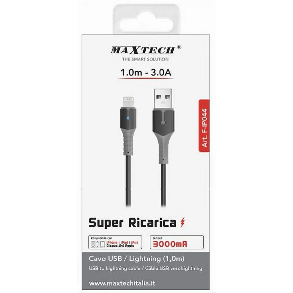 CAVO PER DATI SUPER RICARICA USB LIGHTNING 3A 1 MT PER IPHONE IPAD IPOD F-IP044