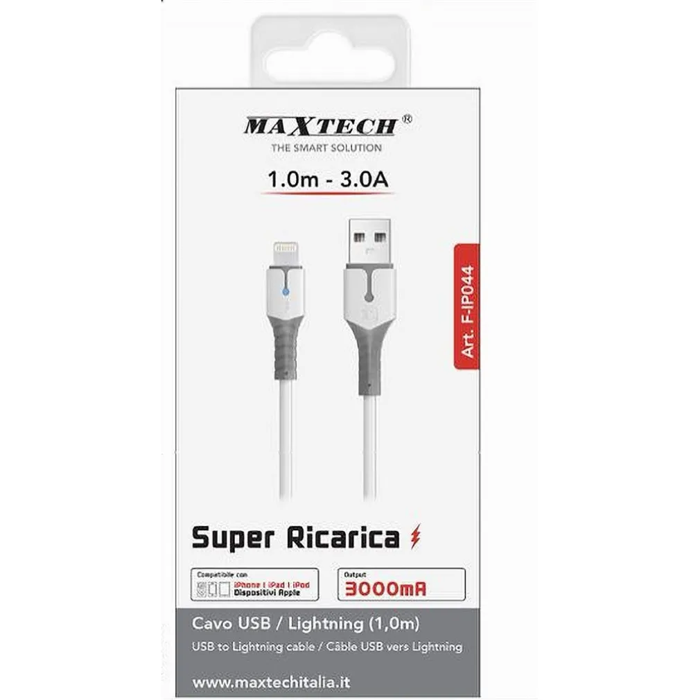 CAVO PER DATI SUPER RICARICA USB LIGHTNING 3A 1 MT PER IPHONE IPAD IPOD F-IP044