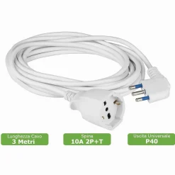 CAVO PROLUNGA CON SPINA 16A PRESA SCHUKO BIVALENTE 3 METRI COLORE BIANCO 83286