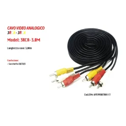 CAVO PROLUNGA 3MT AUDIO VIDEO ANALOGICO 3 RCA-3RCA MASCHIO STEREO DVD TV PC