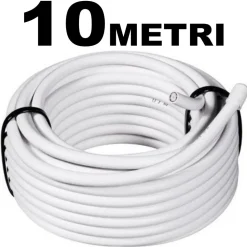 CAVO PROLUNGA 10MT COASSIALE TV ANTENNA DIGITALE TERRESTRE 75OHM CABLATO BIANCO