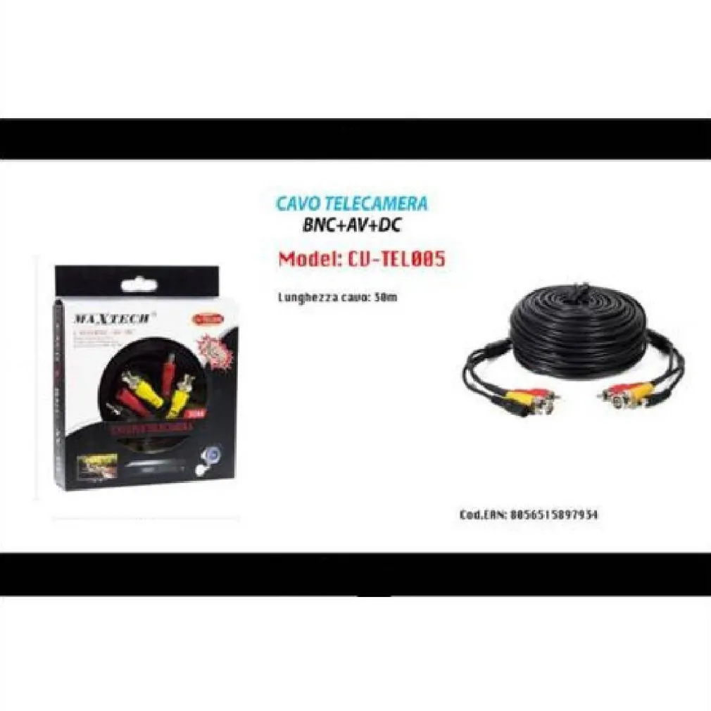 CAVO PROLUNGA PER TELECAMERA BNC AUDIO VIDEO SORVEGLIANZA 30MT MAXTECH CV-TEL005