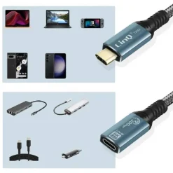 CAVO PROLUNGA USB-C MASCHIO FEMMINA TYPE-C 8K RICARICA PD100W 1,2MT 20GBPS T20G1