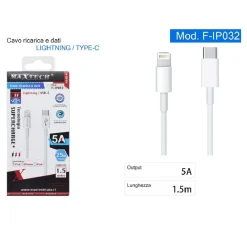 CAVO RICARICA DATI LIGHTNING A TYPE-C 5A 1.5 METRI CARICA RAPIDA IPHONE F-IP032