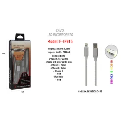 CAVO RICARICA LED INCORPORATO PER IPHONE IPAD IPOD 5VOLT-2000MA MAXTECH F-IP015