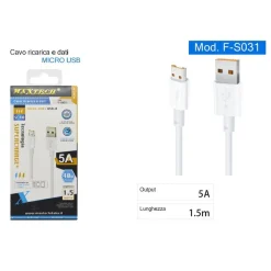 CAVO RICARICA RAPIDA DATI MICRO USB / USB-A 5A CAVETTO SMARTPHONE 1.5 MT F-S031