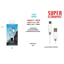 CAVO SIMPLY USB CONNETTORE 5PIN PER SMARTHPHONE 5VOLT - 2100MA 1,0MT MAXTECH F-S018