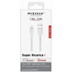 CAVO SUPER RICARICA TRASMISSIONE DATI USB A LIGHTNING 3A 1MT IPAD IPHONE F-IP050