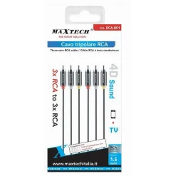 CAVO TRIPOLARE RCA AUDIO VIDEO TV 3 X RCA MASCHIO/MASCHIO 1,5MT 4D SOUND RCA-R01