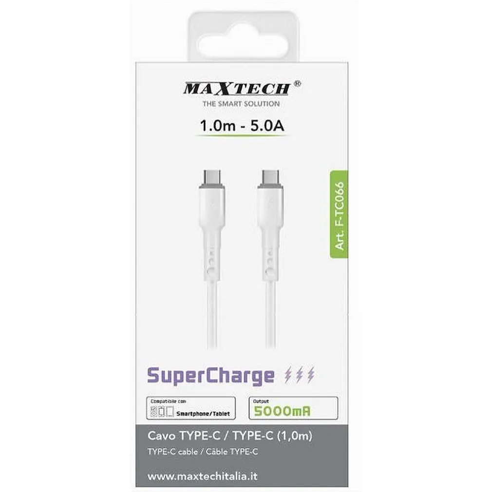 CAVO TYPE-C A TYPE-C 1MT SUPER RICARICA 5A CAVETTO PER SMARTPHONE TABLET F-TC066