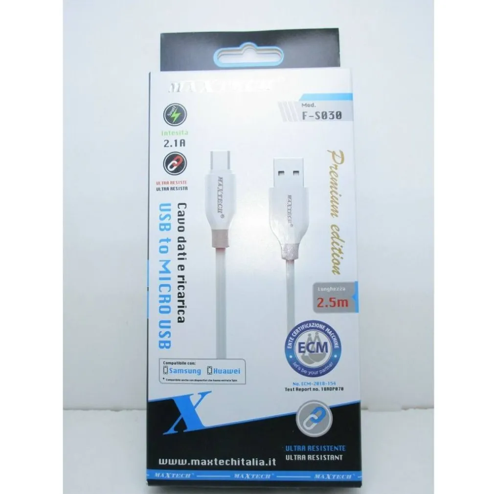 CAVO USB - MICRO USB 2,1A PER RICARICA DATI FILO ULTRA RESISTENTE 2,5 MT F-S030
