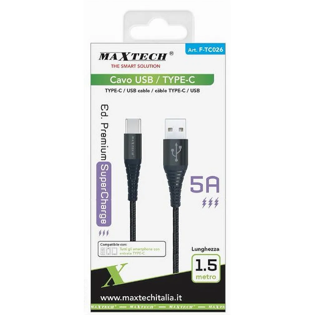 CAVO USB / TYPE-C 5 A 1.5 METRI TRASMISSIONE DATI SUPER RICARICA RAPIDA F-TC026