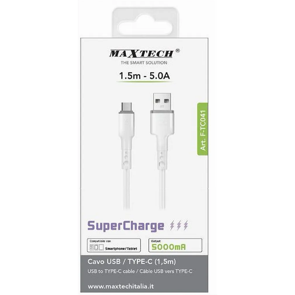 CAVO USB / TYPE-C DATI SUPERCHARGE RICARICA 1.5 MT 5 A SMARTPHONE TABLET F-TC041