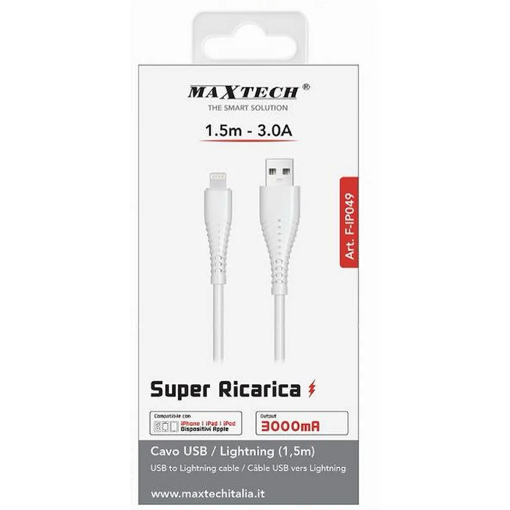 CAVO USB A LIGHTNING 3 A 1.5MT RICARICA RAPIDA DATI PER IPHONE IPAD IPOD F-IP049