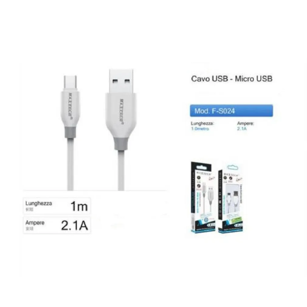 CAVO USB A MICRO USB 2.1A RICARICA VELOCE DATI FILO ULTRA RESISTENTE 1 MT F-S024
