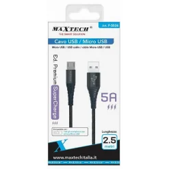 CAVO USB A MICRO USB TRASFERIMENTO DATI SUPER RICARICA 5A 2.5MT SMARTPHONE F-S036