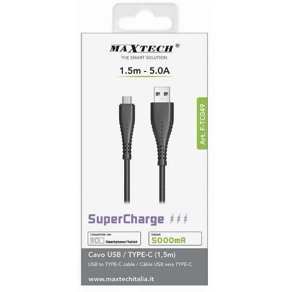 CAVO USB A TYPE-C 1.5 MT 5 A SUPERCHARGE RICARICA DATI SMARTPHONE TABLET F-TC049
