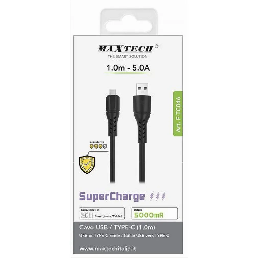 CAVO USB A TYPE-C 1MT 5A SUPERCHARGE RICARICA DATI RESISTENTE SMARTPHONE F-TC046