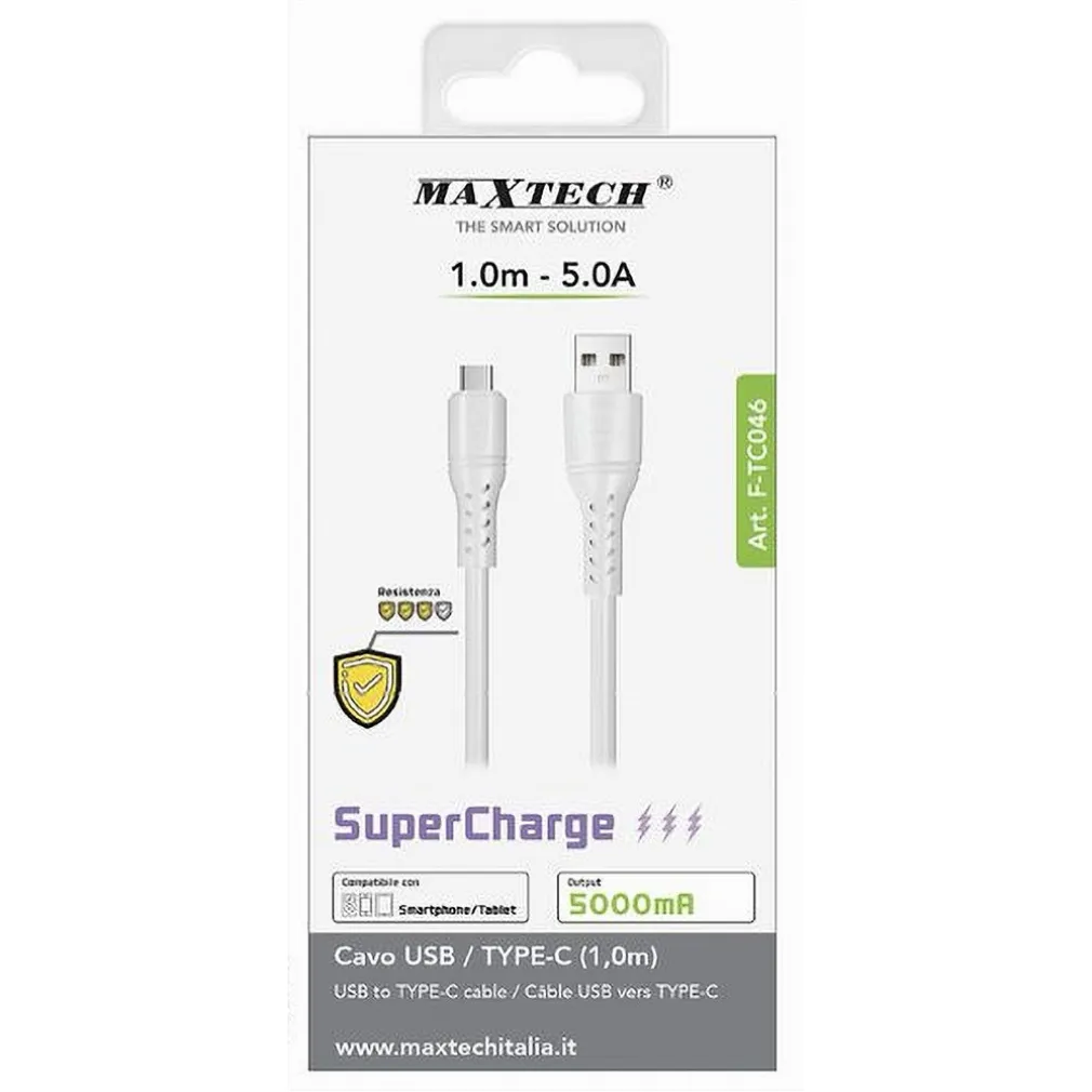 CAVO USB A TYPE-C 1MT 5A SUPERCHARGE RICARICA DATI RESISTENTE SMARTPHONE F-TC046